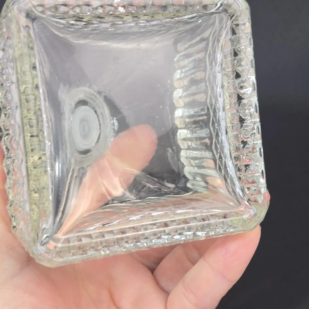Vintage Glass Liquor Decanter Square Diamond Cut Fluted Barber Bottle Stopper